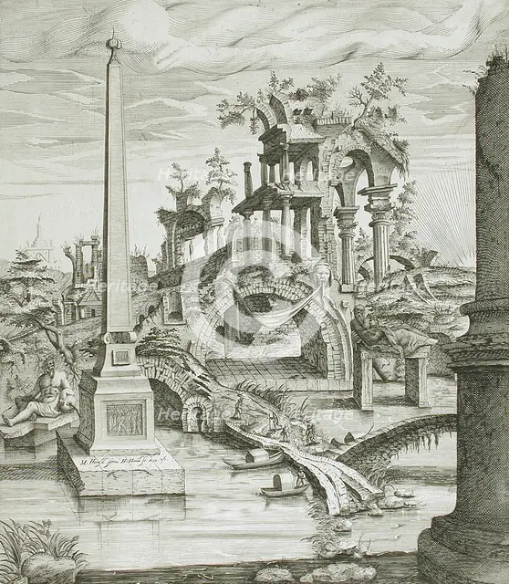 Landscape with Ruins, 1596. Creator: Hendrick Hondius I.
