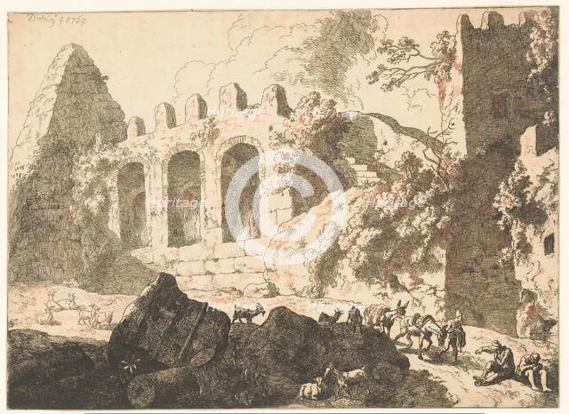 Landscape with ruins and a pyramid, 1769. Creator: Christian Wilhelm Ernst Dietrich.
