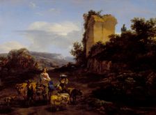 Landscape with Ruins and Travelers, 1654. Creator: Nicolaes Berchem