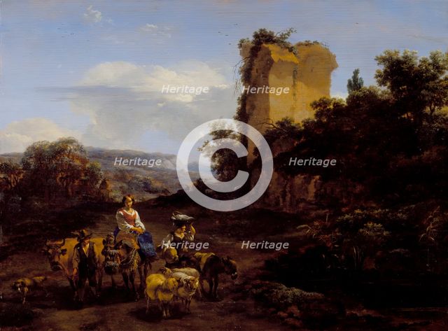 Landscape with Ruins and Travelers, 1654. Creator: Nicolaes Berchem.