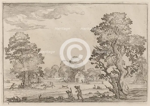Landscape with Runaway Horses, 1638. Creator: Ercole Bazicaluva.