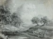 Landscape with Woman and Cows (recto); Sketch of a Landscape (verso), n.d. Creators: Richard Wilson, Thomas Morro