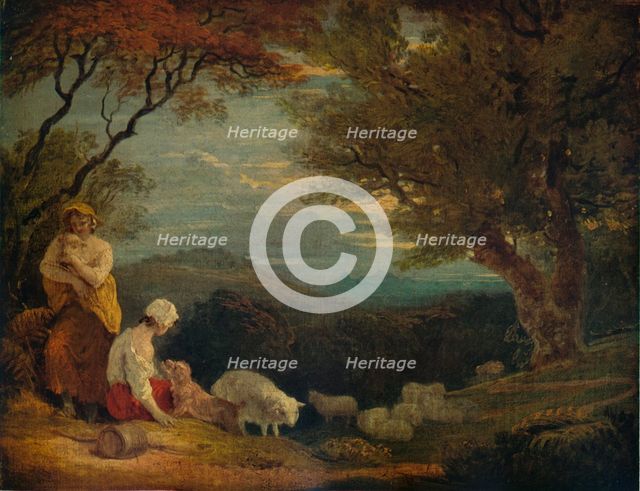 'Landscape with Women, Sheep and Dog', c1811, (1938). Artist: Richard Westall.