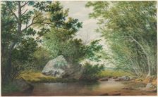Landscape with Wooded Stream and Boulder, c. 1880s. Creator: William Allen Wall (American, 1801-1885)