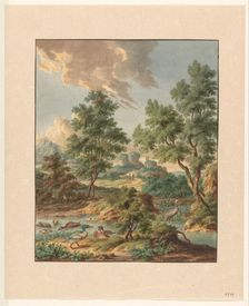 Landscape with water birds in a pool, 1754-1791. Creator: Jan Hendrik Troost van Groenendoelen