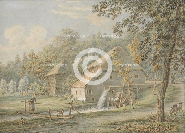 Landscape with water mill, 1789-1859. Creator: Pieter de Goeje.