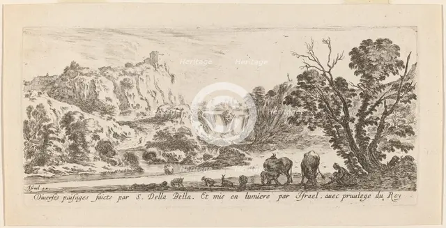 Landscape with Waterfall, 1641. Creator: Stefano della Bella.