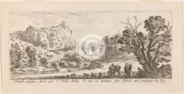 Landscape with Waterfall, 1641. Creator: Stefano della Bella.