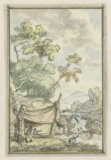 Landscape with waterfall, 1752-1819. Creators: Juriaan Andriessen, Isaac de Moucheron