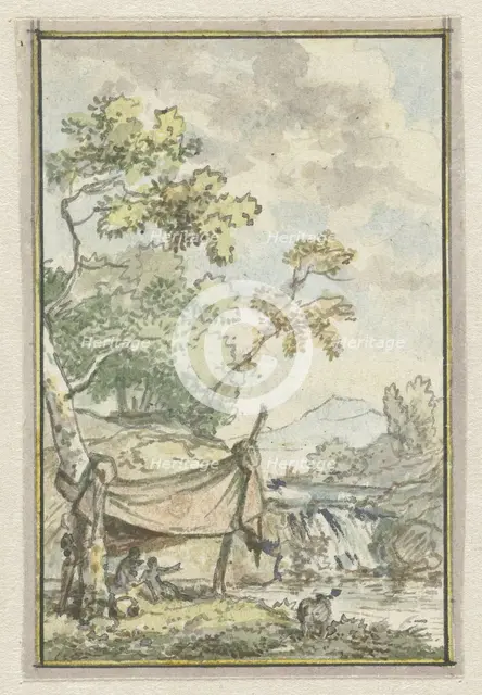 Landscape with waterfall, 1752-1819. Creators: Juriaan Andriessen, Isaac de Moucheron.