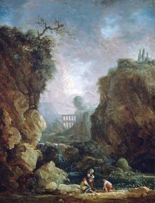 Landscape with Waterfall and Aqueduct c1750-1808. Artist: Robert Hubert