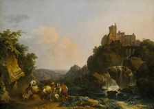 Landscape with Waterfall, Castle and Peasants, 1767. Creator: Philip James de Loutherbourg