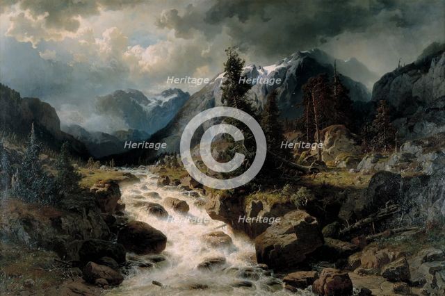 Landscape with Waterfall from the Canton of Uri, Switzerland, 1858. Creator: Johan Edvard Bergh.