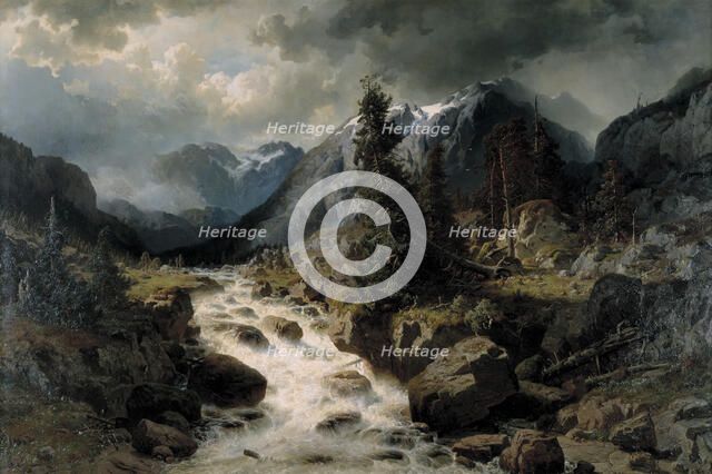 Landscape with Waterfall from the Canton of Uri, Switzerland, 1858. Creator: Johan Edvard Bergh.