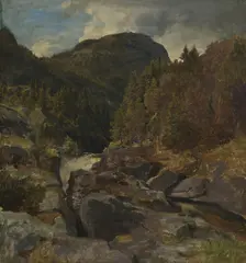 Landscape with Waterfall, probably 1850. Creator: Hans Gude