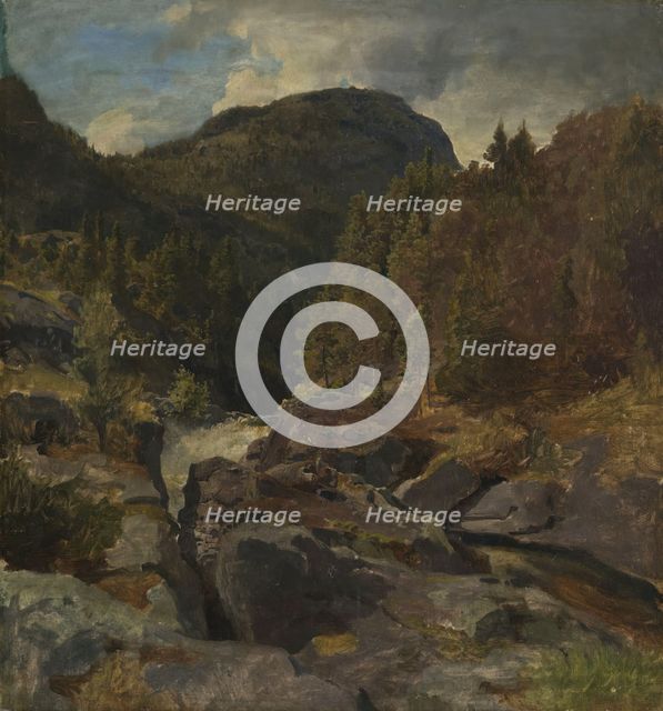 Landscape with Waterfall, probably 1850. Creator: Hans Gude.