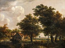 Landscape with watermill, n.d., c1770-1810. Creator: Egbert van Drielst
