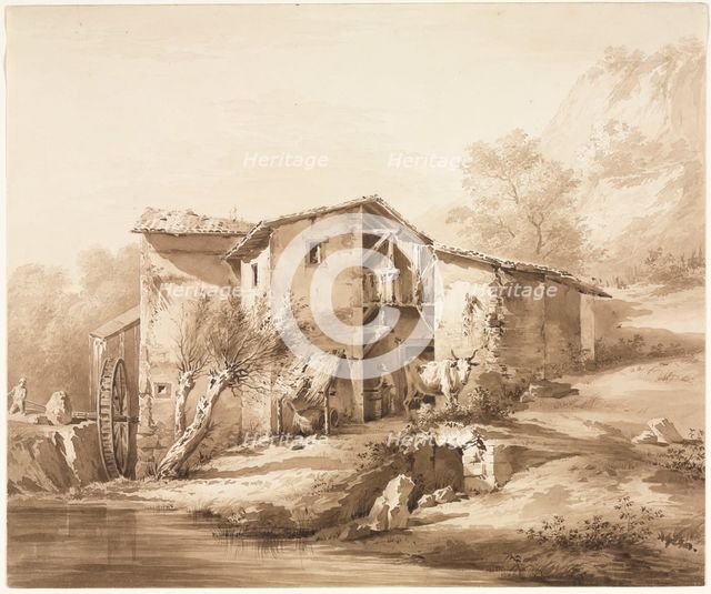 Landscape with Watermill, c, 1790. Creator: Jean Jacques de Boissieu (French, 1736-1810).