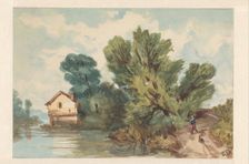 Landscape with walker and house on the water, c.1800-c.1899. Creator: Judith Metelerkamp