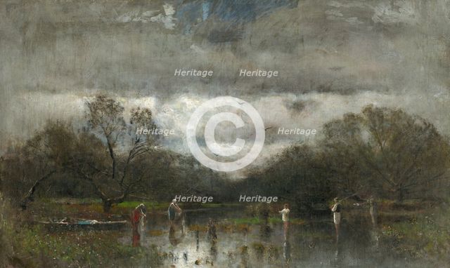 Landscape with Washerwomen and Fishers, 1878-1880. Creator: Ladislav Mednyanszky.