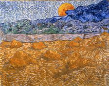 Landscape with wheat sheaves and rising moon, 1889