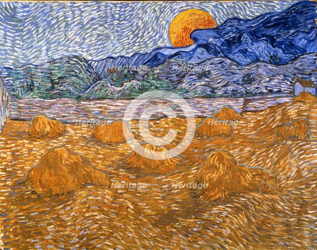 Landscape with wheat sheaves and rising moon, 1889.