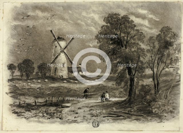 Landscape with Windmill, September 1850. Creator: Elizabeth Murray.