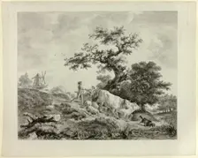 Landscape with Windmill, Young Man and Girl, and Two Oxen, n.d. Creator: Vivant Denon
