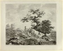 Landscape with Windmill, Young Man and Girl, and Two Oxen, n.d. Creator: Vivant Denon