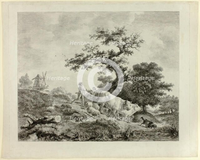 Landscape with Windmill, Young Man and Girl, and Two Oxen, n.d. Creator: Vivant Denon.