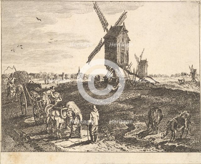 Landscape with Windmills and Cart. Creator: Unknown.