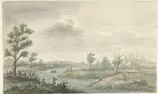 Landscape with winding river and anglers, 1661-1693. Creator: Gerrit Grasdorp