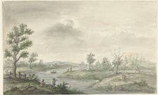 Landscape with winding river and anglers, 1661-1693. Creator: Gerrit Grasdorp