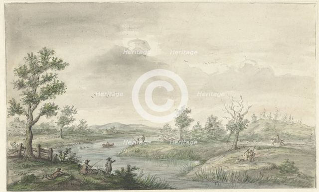 Landscape with winding river and anglers, 1661-1693. Creator: Gerrit Grasdorp.