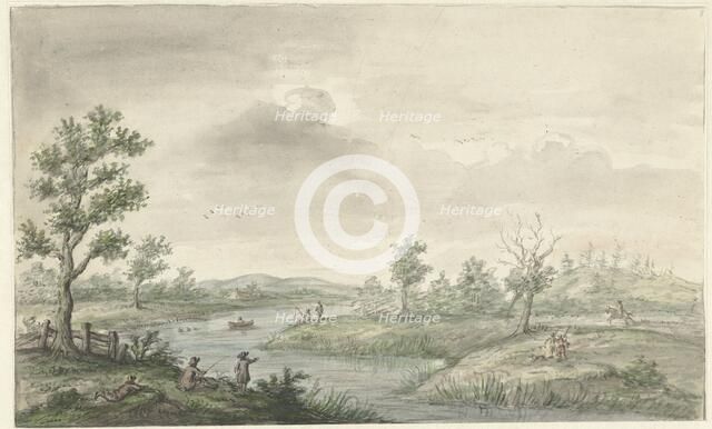 Landscape with winding river and anglers, 1661-1693. Creator: Gerrit Grasdorp.