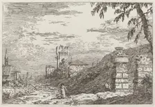 Landscape with Tower and Two Ruined Pillars [left], c. 1735/1746. Creator: Canaletto