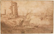 Landscape with Tower at Seashore, 1600-1614(?). Creator: Filippo Napoletano (Italian, c. 1587-c. 1629)