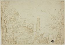 Landscape with Temple, Obelisk and Aqueduct, n.d. Creator: Unknown
