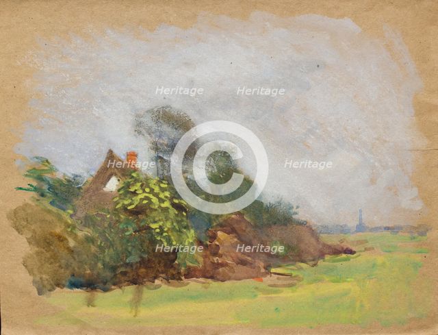 Landscape with thatched cottage, c1875-1944. Creator: George Clausen.