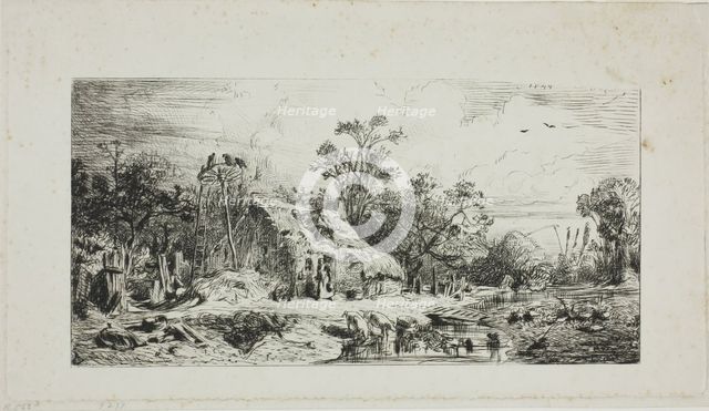 Landscape with Thatched Cottages, 1844. Creator: Charles Emile Jacque.
