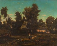 Landscape with thatched cottages. Creator: Henri-Joseph Harpignies