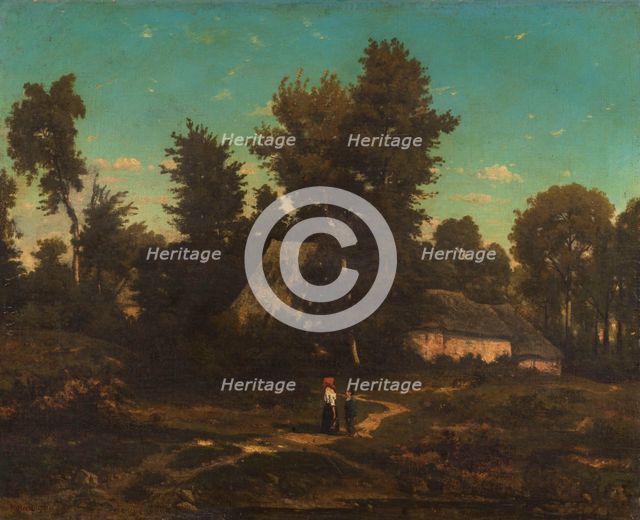 Landscape with thatched cottages. Creator: Henri-Joseph Harpignies.