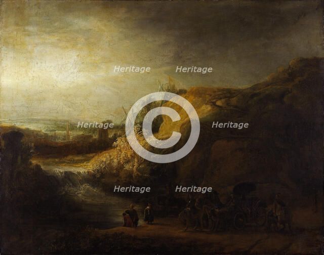 Landscape with the baptism of the Eunuch. Artist: Rembrandt van Rhijn (1606-1669)