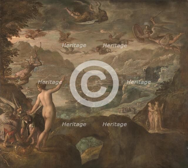 Landscape with the Expulsion of the Harpies, ca 1590. Artist: Fiammingo, Paolo (c. 1540-1596)