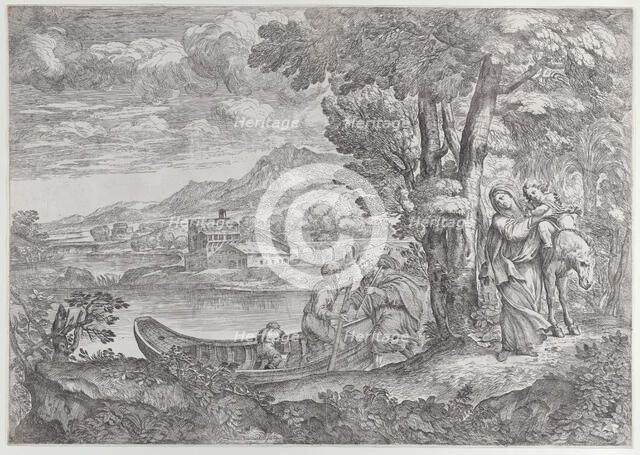 Landscape with the flight into Egypt, 1626-80., 1626-80. Creator: Giovanni Francesco Grimaldi.