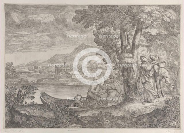 Landscape with the flight into Egypt, 1626-80. Creator: Giovanni Francesco Grimaldi.