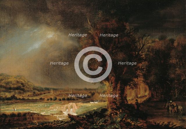 Landscape with the Good Samaritan, 1700-1799. Creator: School of Rembrandt van Rijn.