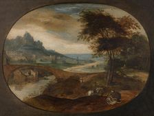 Landscape with the Good Samaritan, c1550s. Creator: Frans Mostaert