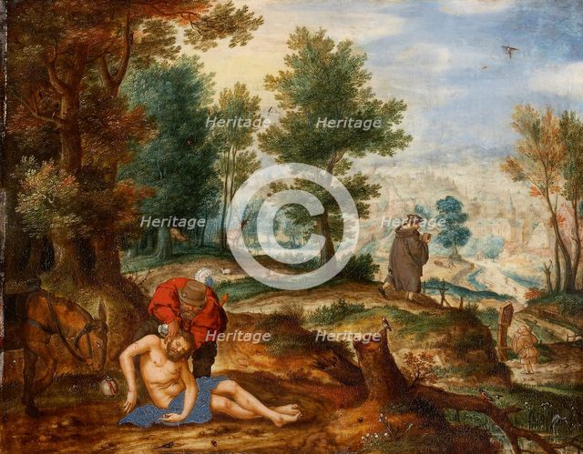 Landscape with the Good Samaritan, c1595-1600. Creator: Circle of Pieter Stevens.