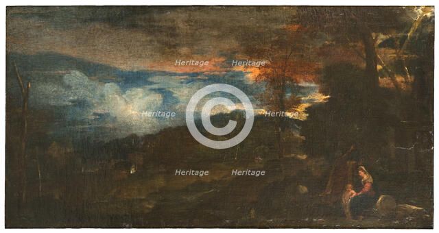 Landscape with the Holy Family, c15th century. Creator: Anon.